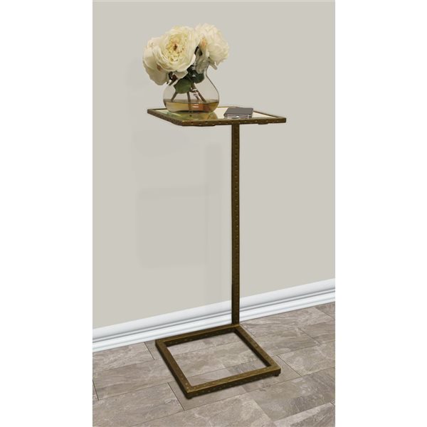 HomeRoots 27-in Brass and Silver Mirrored and Iron Square End Table