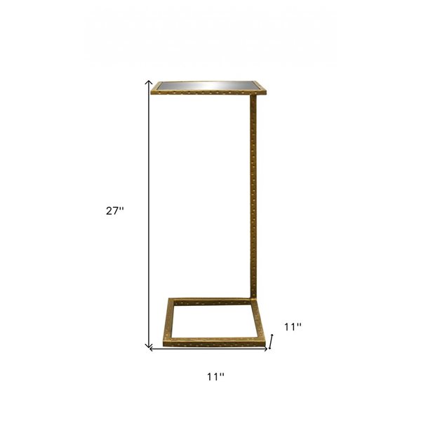 HomeRoots 27-in Brass and Silver Mirrored and Iron Square End Table