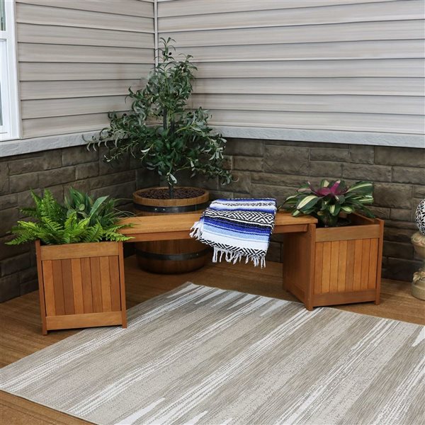 Sunnydaze Meranti Wood Outdoor Planter Box Bench with Teak Oil Finish 68-in