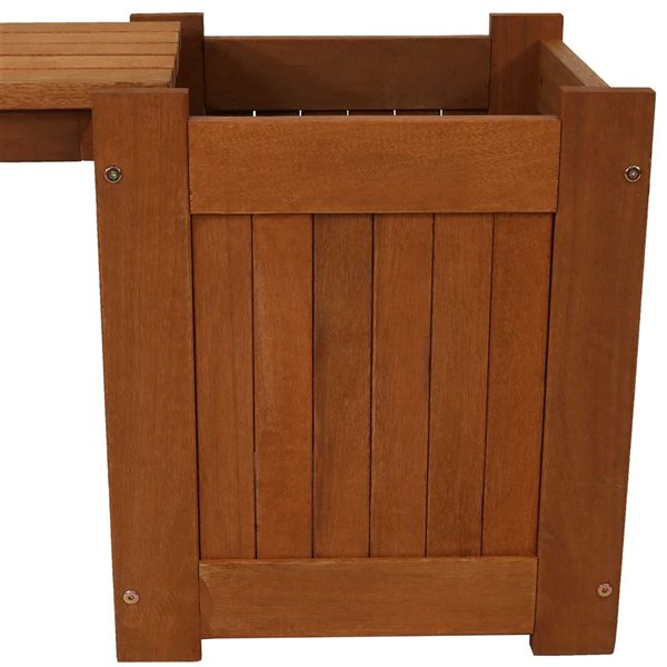 Sunnydaze Meranti Wood Outdoor Planter Box Bench with Teak Oil Finish 68-in