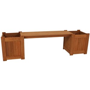 Sunnydaze Meranti Wood Outdoor Planter Box Bench with Teak Oil Finish 68-in