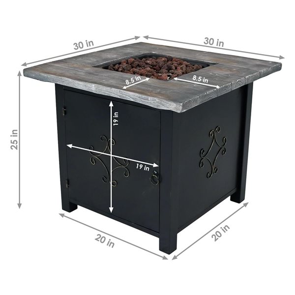 Sunnydaze Square Propane Gas Fire Pit Table with Lava Rocks 30-in