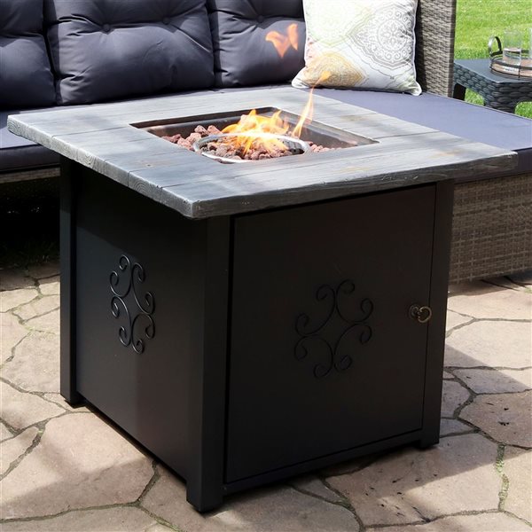 Sunnydaze Square Propane Gas Fire Pit Table with Lava Rocks 30-in