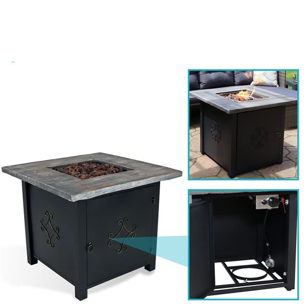 Sunnydaze Square Propane Gas Fire Pit Table with Lava Rocks 30-in