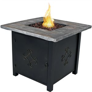 Sunnydaze Square Propane Gas Fire Pit Table with Lava Rocks 30-in