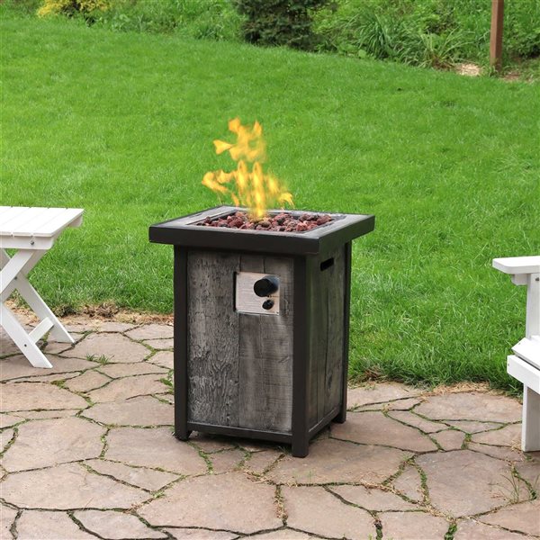 Sunnydaze Square Propane Gas Fire Pit Table Weathered Wood Look 40000 BTU 20-in