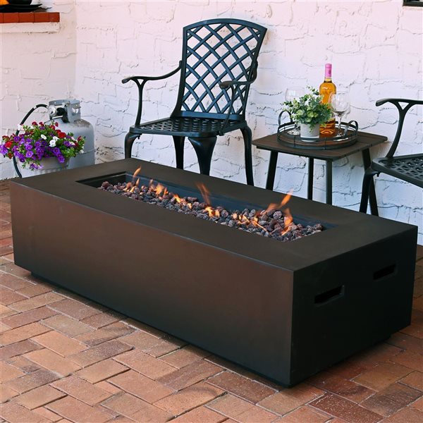 Sunnydaze Brown Propane Gas Fire Pit Coffee Table with Lava Rocks 56-in x 24-in x 15-in