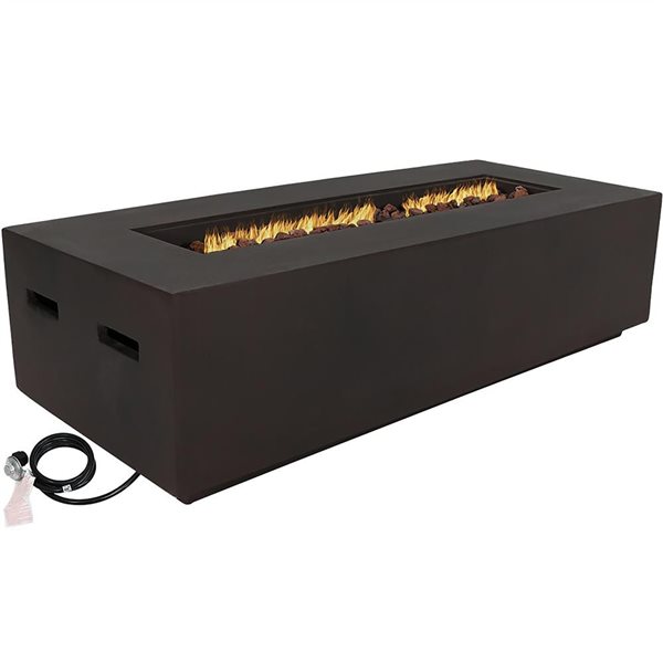 Sunnydaze Brown Propane Gas Fire Pit Coffee Table with Lava Rocks 56-in x 24-in x 15-in