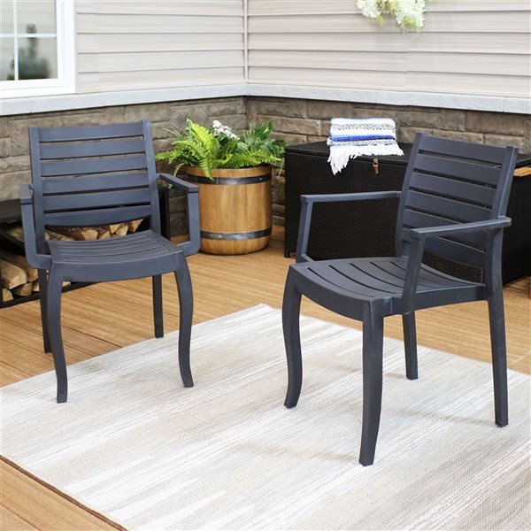 Sunnydaze Illias Plastic Outdoor Patio Arm Chair Gray Set of 2