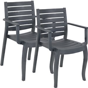 Sunnydaze Illias Plastic Outdoor Patio Arm Chair Gray Set of 2