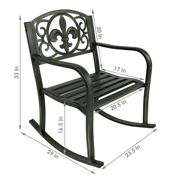 Sunnydaze Patio Rocking Chair Cast Iron and Steel Fleur-de-Lys Design