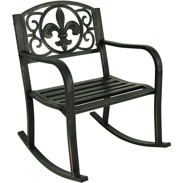 Sunnydaze Patio Rocking Chair Cast Iron and Steel Fleur-de-Lys Design