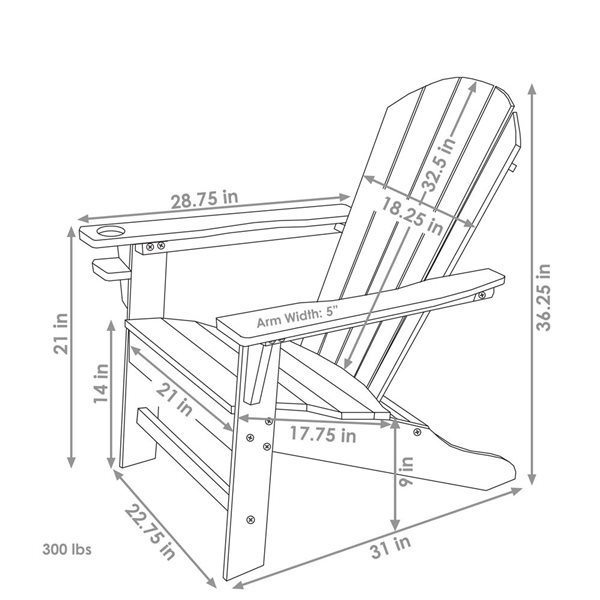 Sunnydaze Lake Style Adirondack Chair with Cup Holder White