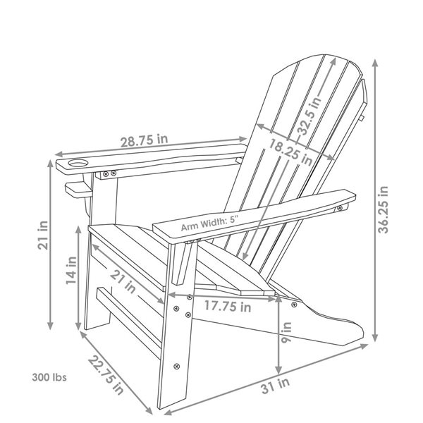 Sunnydaze Lake Style Adirondack Chair with Cup Holder Black