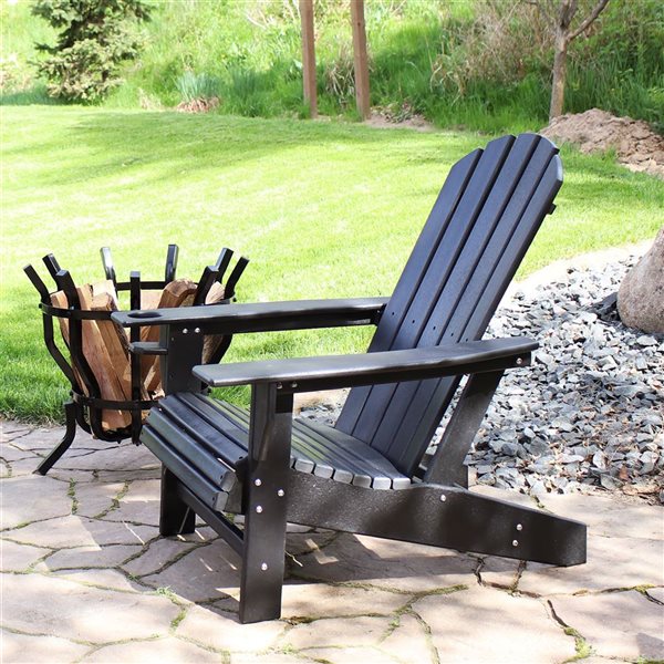 Sunnydaze Lake Style Adirondack Chair with Cup Holder Black