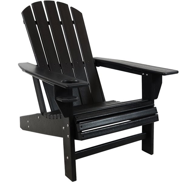 Sunnydaze Lake Style Adirondack Chair with Cup Holder Black