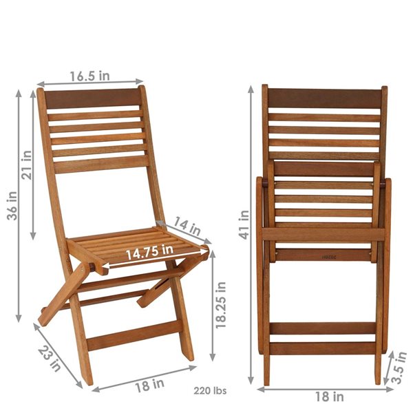 Sunnydaze Meranti Wood Outdoor Folding Patio Chairs Teak Oil Finish Set of 2