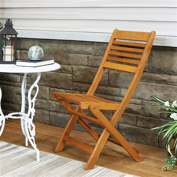 Sunnydaze Meranti Wood Outdoor Folding Patio Chairs Teak Oil Finish Set of 2