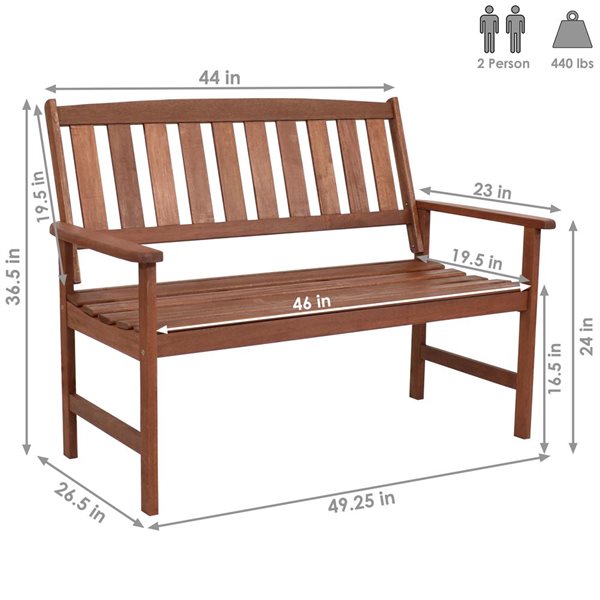 Sunnydaze Meranti Wood Bench 2-Seat