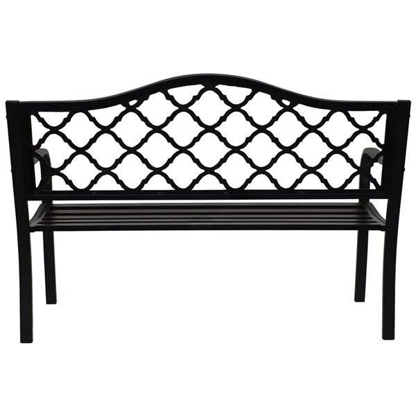 Sunnydaze Black Cast Iron Lattice Patio Garden Bench 50-in