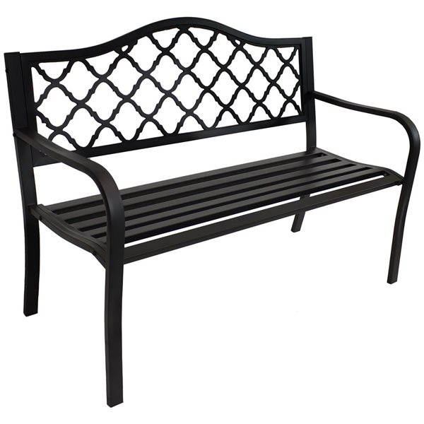 Sunnydaze Black Cast Iron Lattice Patio Garden Bench 50-in