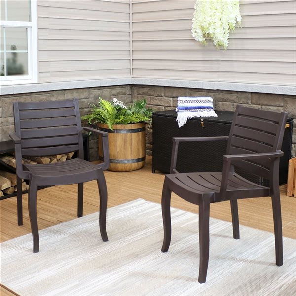 Sunnydaze Illias Plastic Outdoor Patio Arm Chair Brown Set of 2