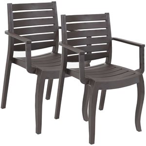 Sunnydaze Illias Plastic Outdoor Patio Arm Chair Brown Set of 2