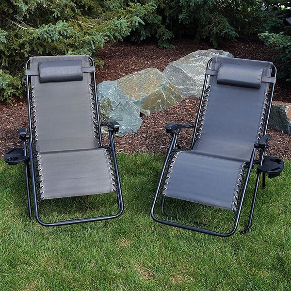 Sunnydaze Zero Gravity Lounge Chairs with Cup Holder Charcoal Set of 2