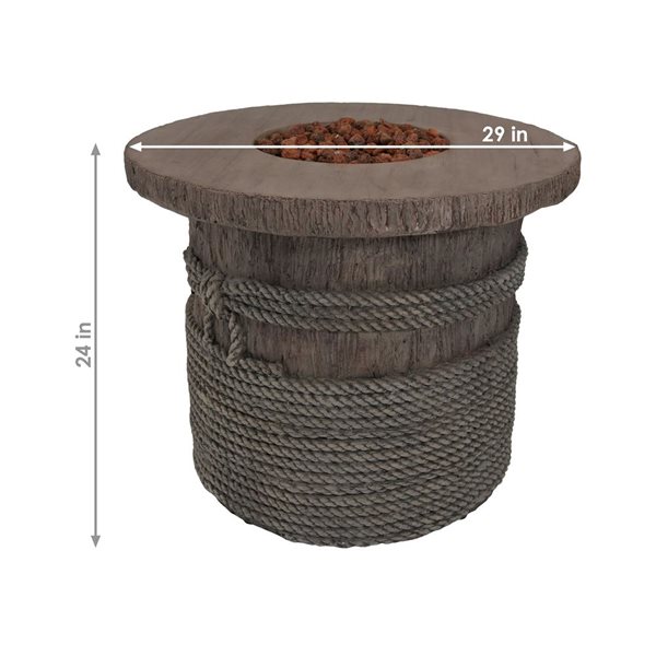 Sunnydaze Rope and Barrel Propane Gas Fire Pit Table with Lava Rocks 40000 BTU  29-in