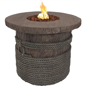 Sunnydaze Rope and Barrel Propane Gas Fire Pit Table with Lava Rocks 40000 BTU  29-in