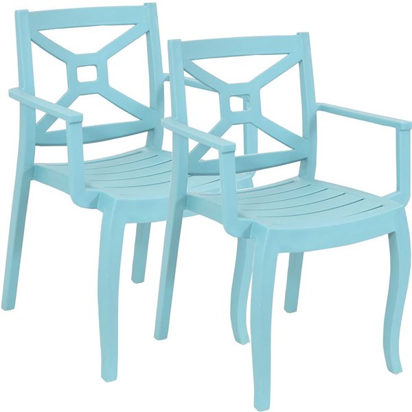 Sunnydaze Tristana Plastic Outdoor Patio Arm Chair Blue Set of 2