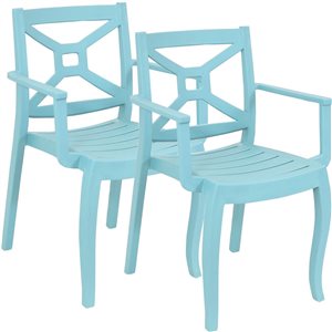 Sunnydaze Tristana Plastic Outdoor Patio Arm Chair Blue Set of 2