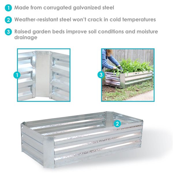 Sunnydaze Decor 48 x 24 x 11.75-in Galvanized Steel Raised Garden Bed