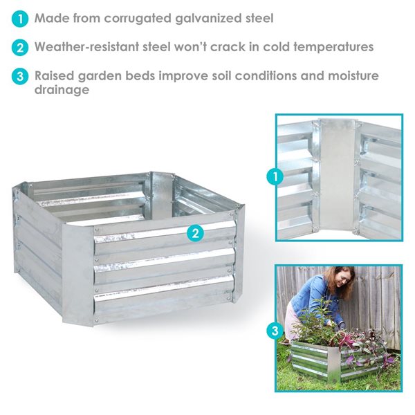 Sunnydaze Decor 24 x 24 x 11.75-in Square Galvanized Steel Raised Garden Bed