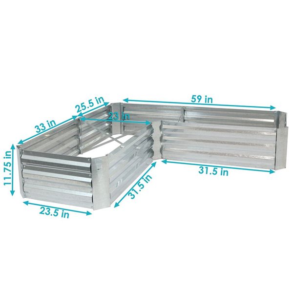 Sunnydaze Decor 59.5 x 59.5 x 11.75-in L-Shaped Galvanized Steel Raised Garden Bed