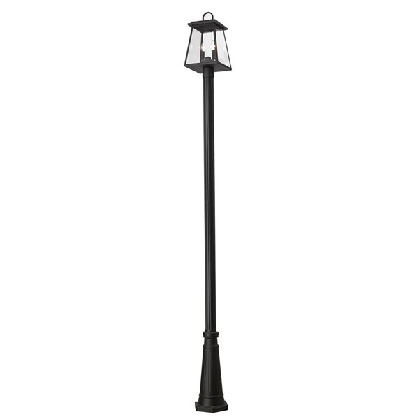 Z-Lite Matte Black Beveled glass Halogen Broughton 2-Light Outdoor Post Mounted Fixture