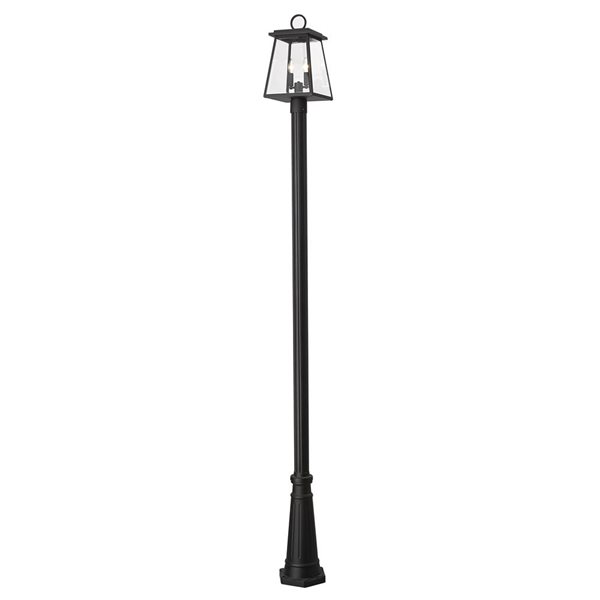 Z-Lite Matte Black Beveled glass Halogen Broughton 2-Light Outdoor Post Mounted Fixture