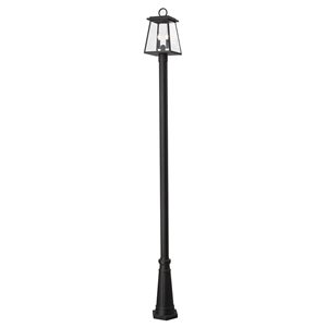 Z-Lite Matte Black Beveled glass Halogen Broughton 2-Light Outdoor Post Mounted Fixture