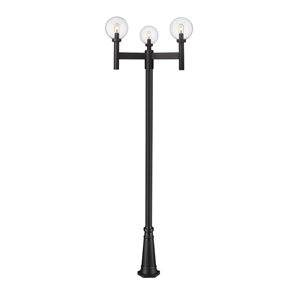 Z-Lite Matte Black Seeded glass Halogen Laurent 3-Light Outdoor Post Mounted Fixture