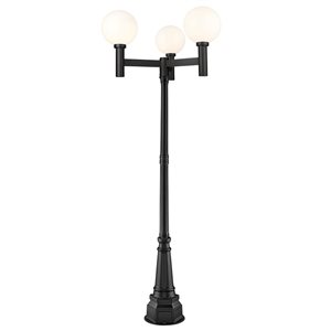 Z-Lite Matte Black Opal glass Halogen Laurent 3-Light Outdoor Post Mounted Fixture