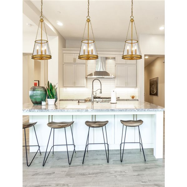 Z-Lite Rubbed Brass Prescott 3-Light Pendant