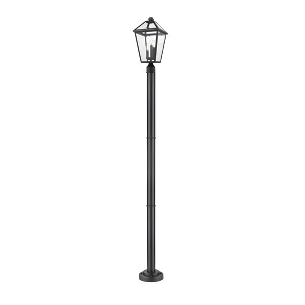 Z-Lite Matte Black Seeded glass Standard Talbot 3-Light Outdoor Post Mounted Fixture