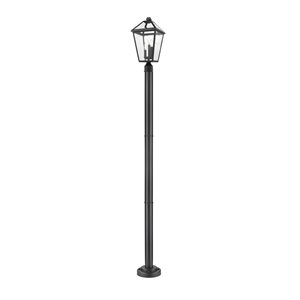 Z-Lite Matte Black Seeded glass Standard Talbot 3-Light Outdoor Post Mounted Fixture