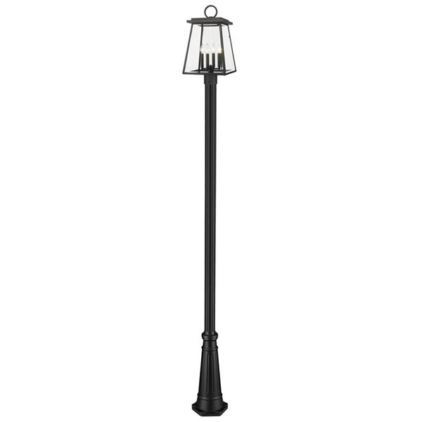 Z-Lite Matte Black Beveled glass Halogen Broughton 4-Light Outdoor Post Mounted Fixture