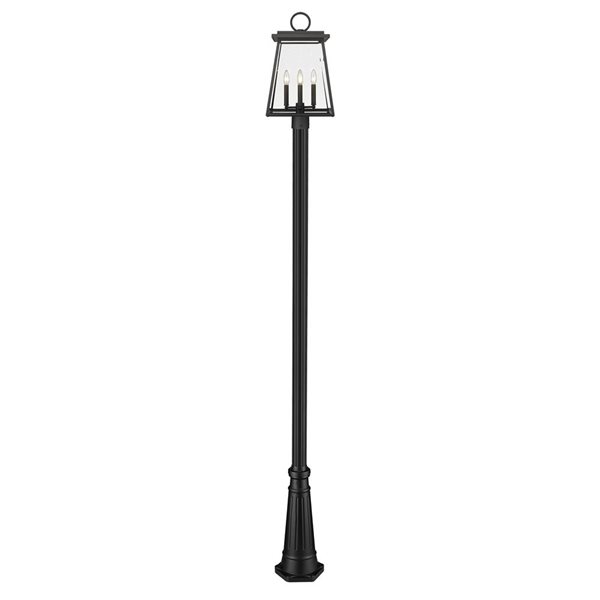 Z-Lite Matte Black Beveled glass Halogen Broughton 4-Light Outdoor Post Mounted Fixture