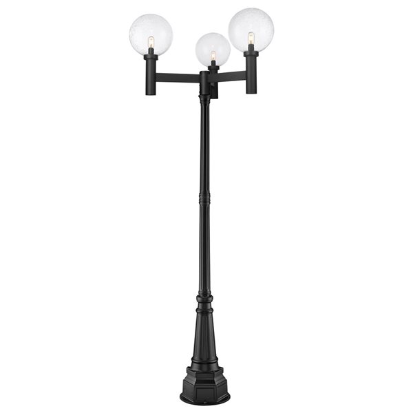 Z-Lite Matte Black Seeded glass Halogen Laurent 3-Light Outdoor Post Mounted Fixture