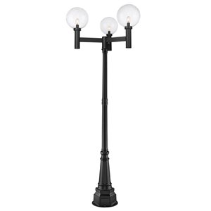 Z-Lite Matte Black Seeded glass Halogen Laurent 3-Light Outdoor Post Mounted Fixture