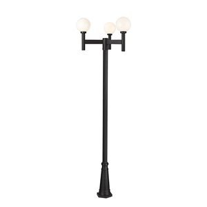 Z-Lite Matte Black Opal glass Halogen Laurent 3-Light Outdoor Post Mounted Fixture