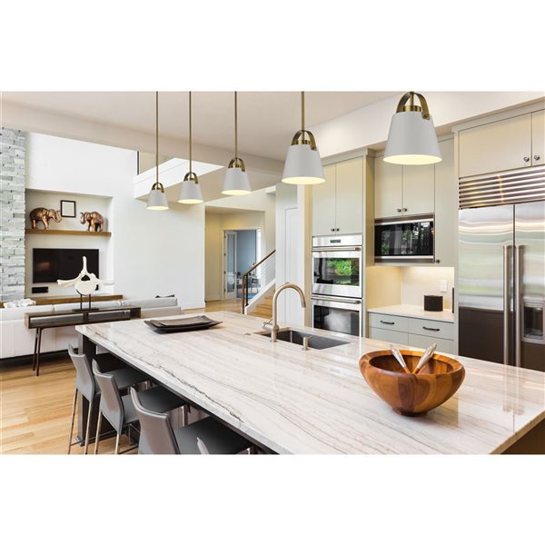 Z-Lite Matte White and Heritage Brass Z-Studio 1-Light Mini Pendant