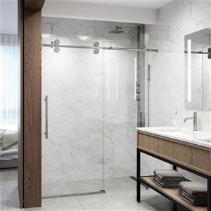 Vigo Elan 74-in H Frameless Stainless Steel Sliding Laminated Glass Shower Door